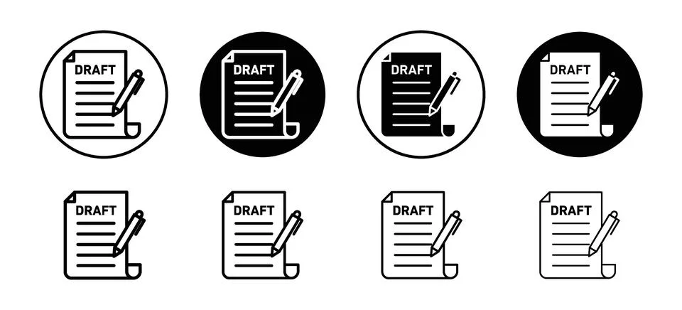 Draft vector icon set collection. Draft Outline flat Icon. Stock Illustration