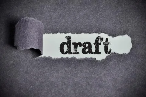 Draft word under torn black sugar paper Stock Photos