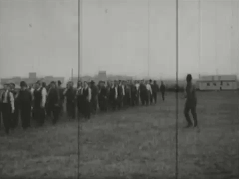 Drafted men perform drill with wooden rifles 1917 -18 Vídeos de archivo 99054189