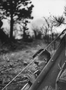 Draftee Relaxing With Cigarette, Fort Carson, Colorado, USA Stock Photos