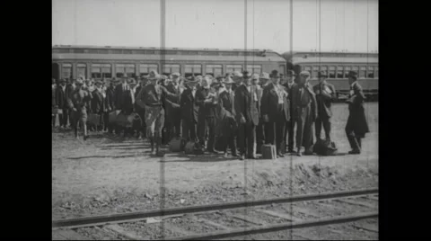Draftees arrived at railway station proceeding to military base Stock Footage 43315296