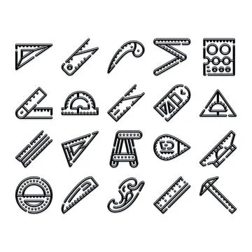 Drafting and measurement tools line stroke icons Illustrazione stock