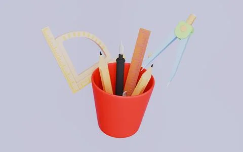 Drafting and school supplies for school art design 3d illustration Stock Illustration
