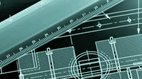 Drafting compass and ruler against a blueprint Stock Footage 21306070