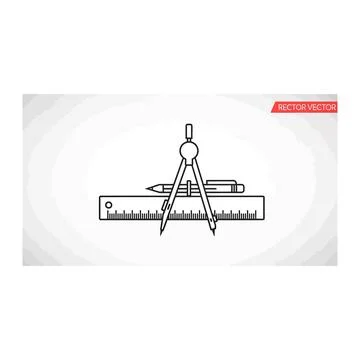 Drafting compass and ruler drawing tool on a subtle grey background Illustrazione stock