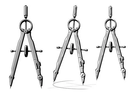Drafting compass drawing plan design circle. Precision engineering divider Stock Illustration