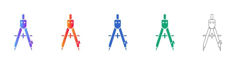Drafting Compass Icon Set Stock Illustration