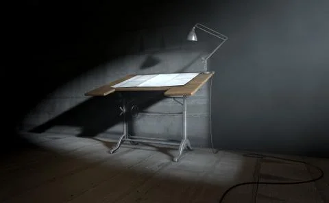 Drafting Desk Lamp And Paper Stock Illustration