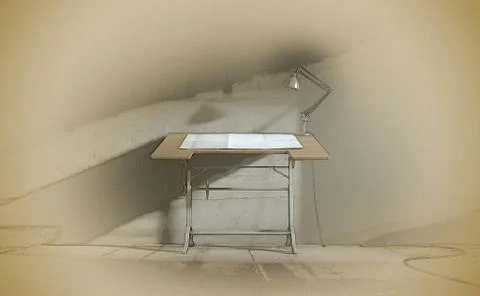 Drafting Desk Lamp And Paper Illustrazione stock
