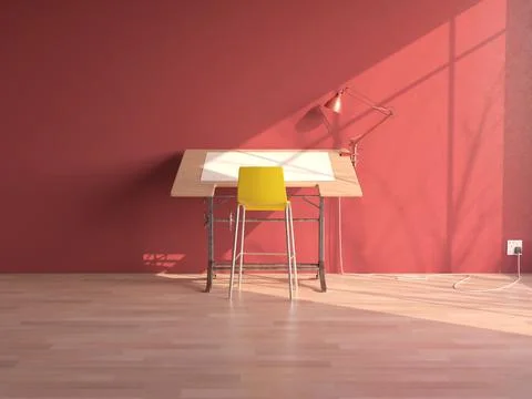 Drafting Desk Workstation In Pink Room Stock Illustration