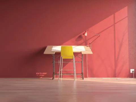 Drafting Desk Workstation In Pink Room Stock Illustration