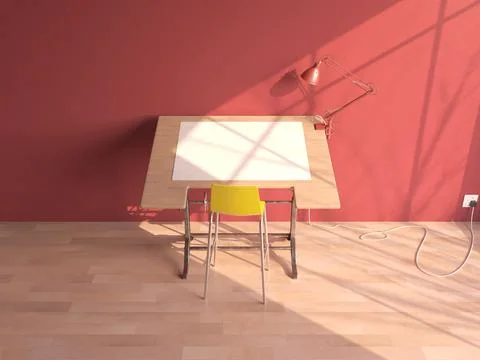 Drafting Desk Workstation In Pink Room Stock Illustration