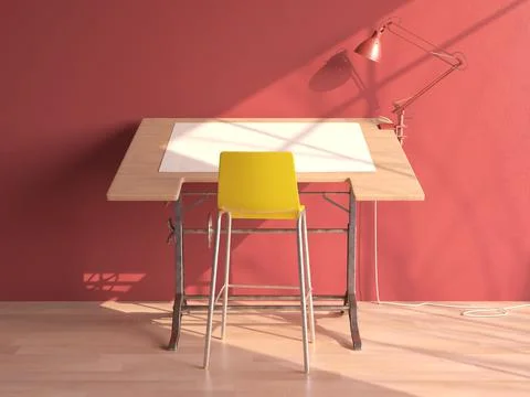 Drafting Desk Workstation In Pink Room Stock Illustration