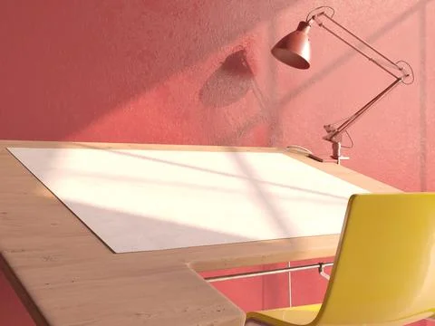 Drafting Desk Workstation In Pink Room Stock Illustration