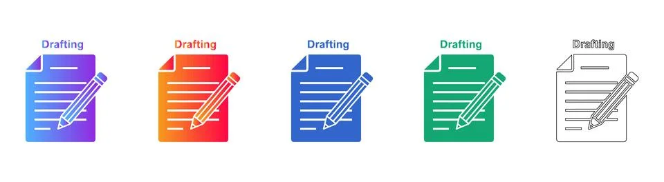 Drafting Document Icons with Pencil and Paper Stock Illustration
