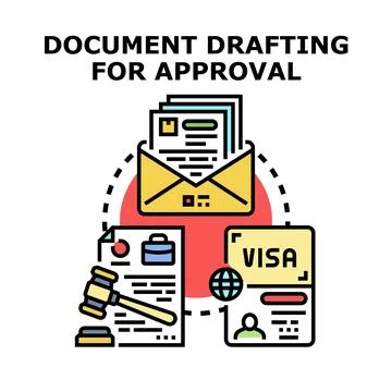 Drafting documents for legal approval and travel immigration Illustrazione stock