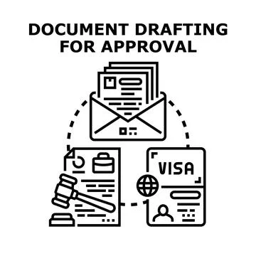 Drafting documents for legal approval and travel immigration Illustrazione stock