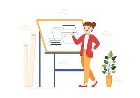 Drafting, Engineer or Architect Working on Drawing Board Projecting and Draft イラスト素材