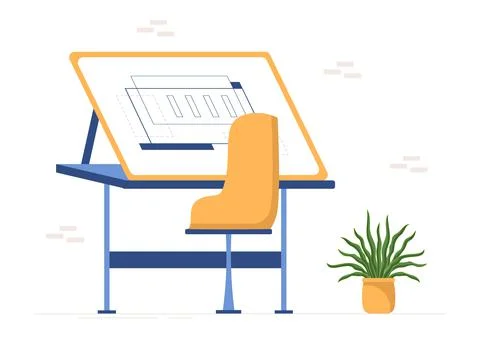 Drafting, Engineer or Architect Working on Drawing Board Projecting and Draft Stock Illustration