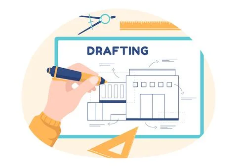 Drafting, Engineer or Architect Working on Drawing Board Projecting and Draft Stock Illustration