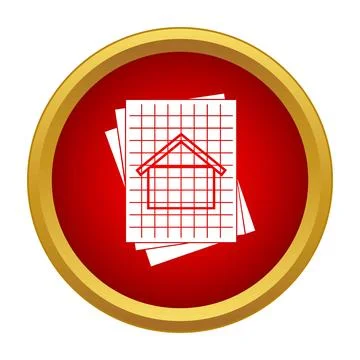 Drafting house plan on graph paper icon Stockillustratie