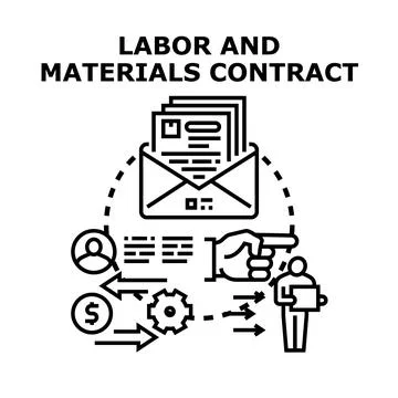 Drafting labor and materials contract agreement document Stock Illustration
