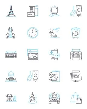 Drafting linear icons set. Design, Blueprint, Engineering, Plans, Measure Ilustración de archivo