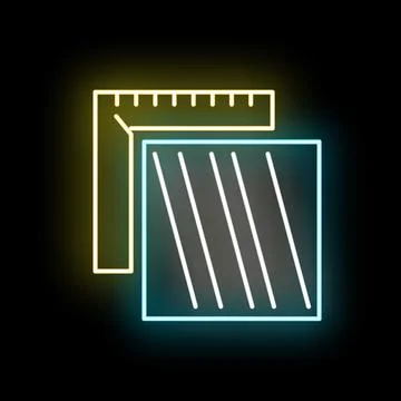 Drafting measurement square ruler neon blue yellow icon Ilustración de archivo
