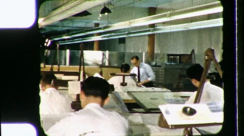 Drafting Office Engineers Men, Vintage Film Retro Film Old Home Movie 8409 Stock Footage 50052257