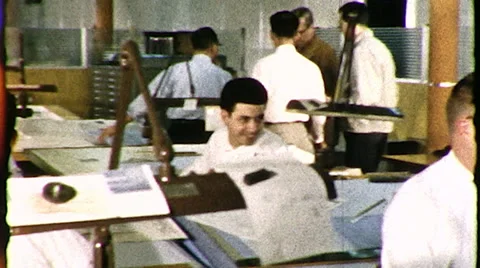 Drafting Office Male Engineers Men Vintage Film Retro Film Old Home Movie 8mm Stock Footage 50054214