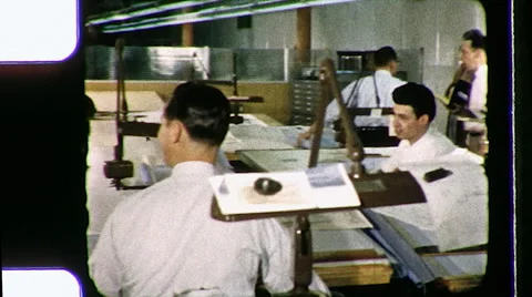 Drafting Office Workers Engineers Young Men MADMEN Vintage Film Home Movie 8408 Stock Footage 50052108