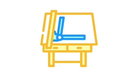 Drafting table architectural drafter color icon animation Stock Footage 327266521