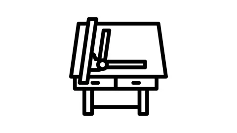 Drafting table architectural drafter line icon animation Stock Footage 326759835