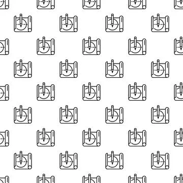 Drafting tool with blueprint drawing pattern repeating Stock Illustration