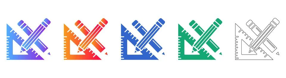 Drafting Tools Icon Set with Pencil and Triangle Ruler Stock Illustration