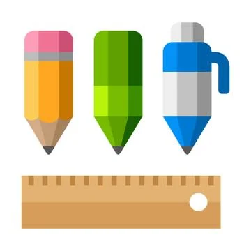 Drafting Tools on White Background. School Equipment Icons - Pen, Pencils a.. Illustrazione stock
