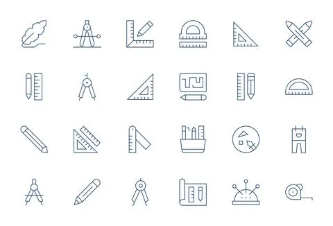 Drafting Vector Icon Collection with 24 256x256 Thin Line Designs Illustrazione stock