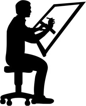 Draftsman. Man at the drawing board. Stock Illustration