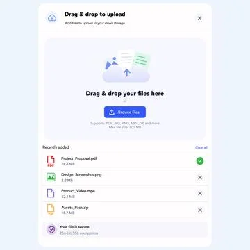 Drag and drop file upload window. vector illustration Stock Illustration