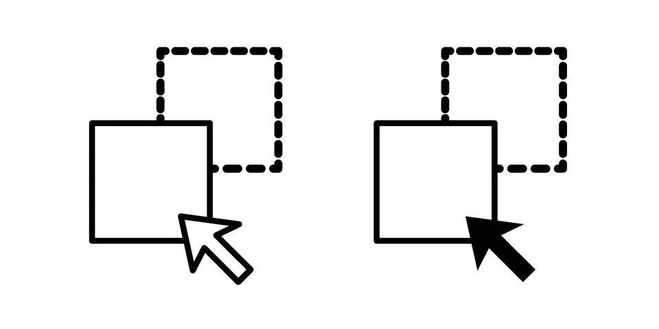 Drag and drop icon set modern line and solid style collection. Illustrazione stock