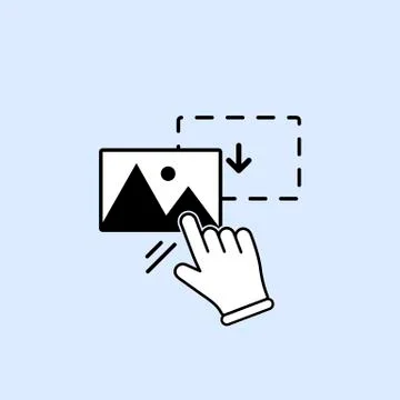 Drag and drop image, photo, picture icon with hand on isolated background for Stock Illustration