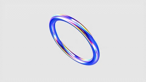 Drag and Drop ready Iridescent Glossy Futuristic Neon 3D torus object Loop on Stock Footage 303560044