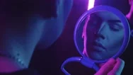 Drag Artist - Young Man Applying Base Color On His Eyes - Blue And Purple Neon Stock Footage