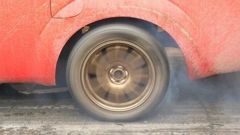 Drag car make tires warm up with smoke. Video stock 98096744
