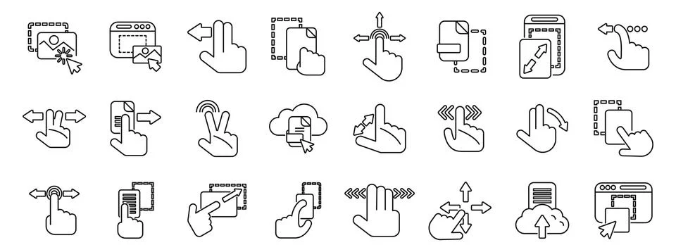 Drag drop icons set. Set of digital multitouch gesture icons for designers pr Illustrazione stock