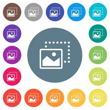 Drag image to bottom left flat white icons on round color backgrounds Stock Illustration