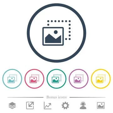 Drag image to bottom left flat color icons in round outlines Stock Illustration
