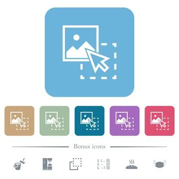 Drag image to upload flat icons on color rounded square backgrounds Illustrazione stock