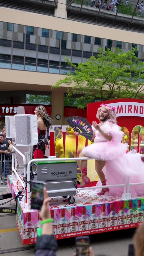 Drag Performer Dancing on Branded Float at Pride Parade in Toronto 스톡 동영상 332018100
