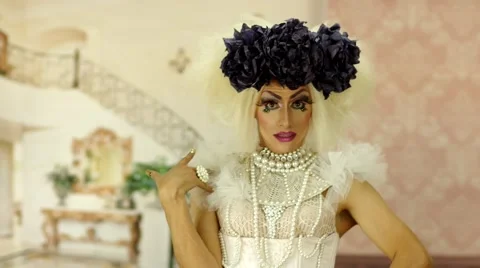 Drag queen with a glam look doing some great interacting for camera Stock Footage 56742264